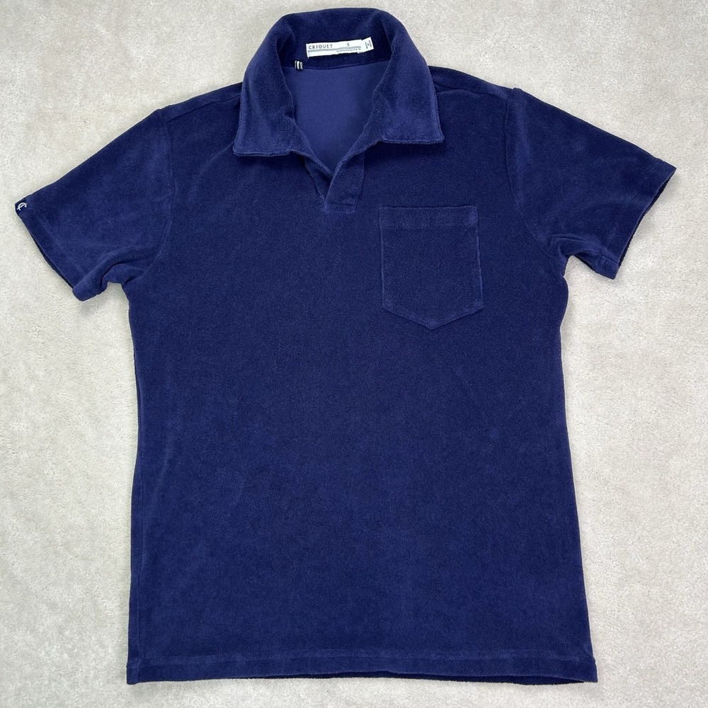 Criquet Terry Cloth Polo Shirt Mens Small Blue Pullover Pocket Short Sleeve Golf